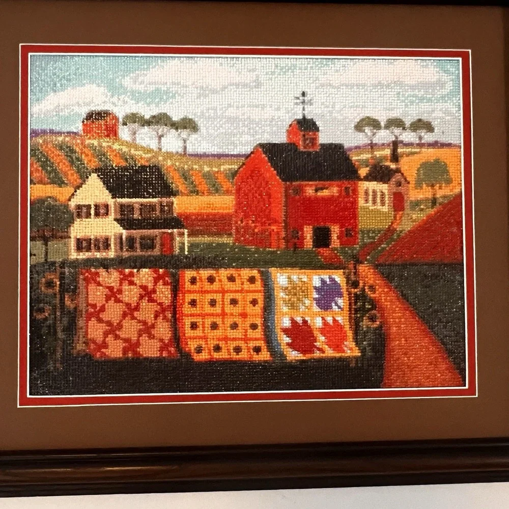 Framed Diamond Dot Art Farm Barn Quilt Country Wall Decor Folk Art 21x25